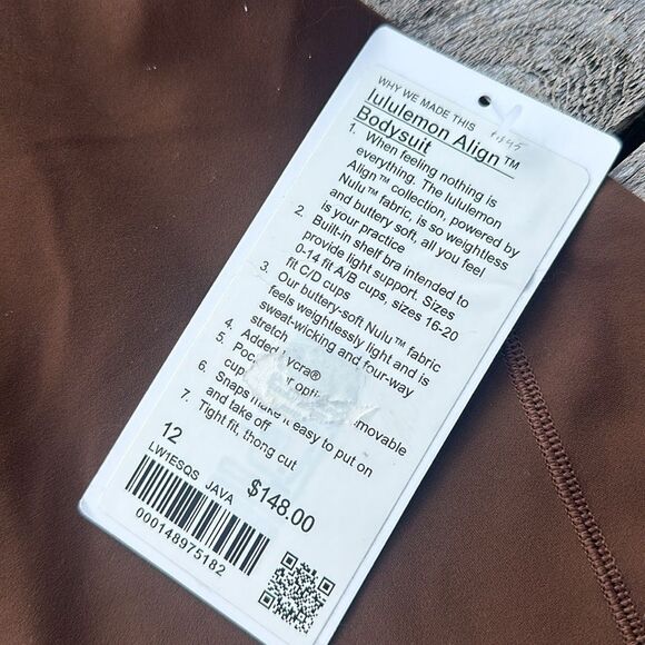 Lululemon Align Bodysuit Java Brown thong cut size 12 NWT - Picture 3 of 8